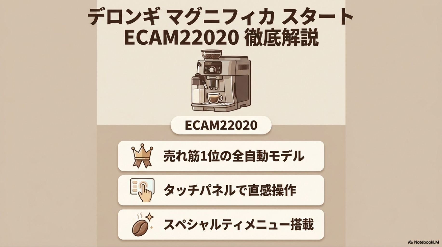 デロンギ マグニフィカ スタート ECAM22020 全自動コーヒーマシン ブラック・ホワイト 正面画像