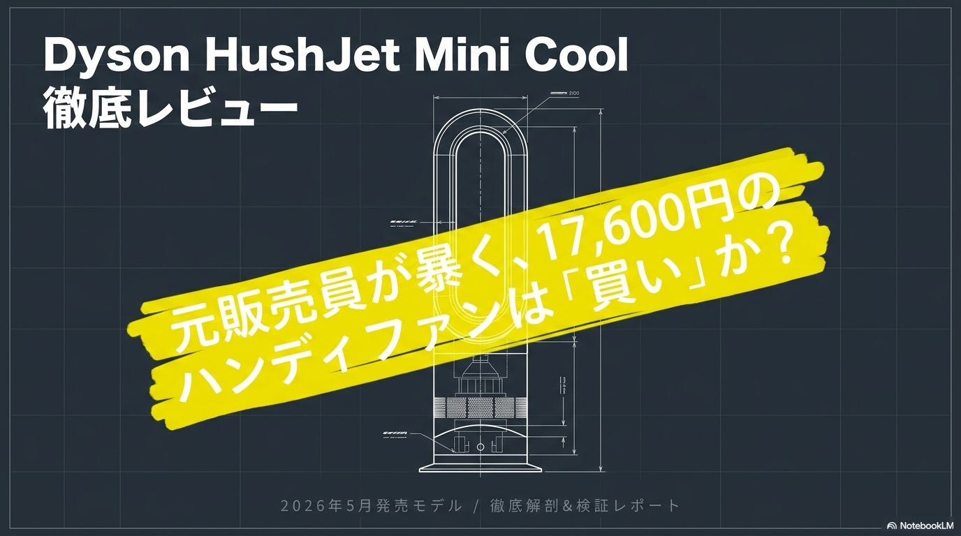 Dyson HushJet Mini Cool ファンをハンディモードで手に持っている様子。ダイソン初の羽根なしポータブルハンディファン2026年モデル