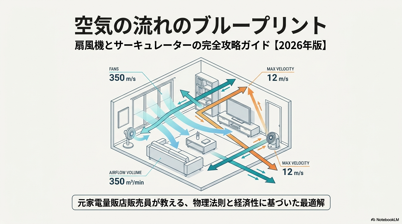 扇風機とサーキュレーターを並べて比較している様子。違い・電気代・使い分けを元家電量販店販売員が2026年版で解説。