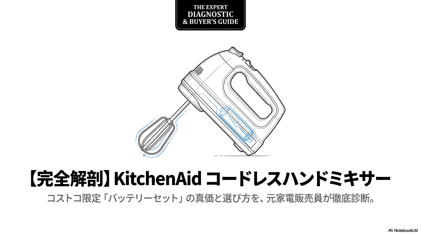 コストコで販売されているKitchenAidコードレスハンドミキサー バッテリーセットKHMR700BM-KBRの解説画像