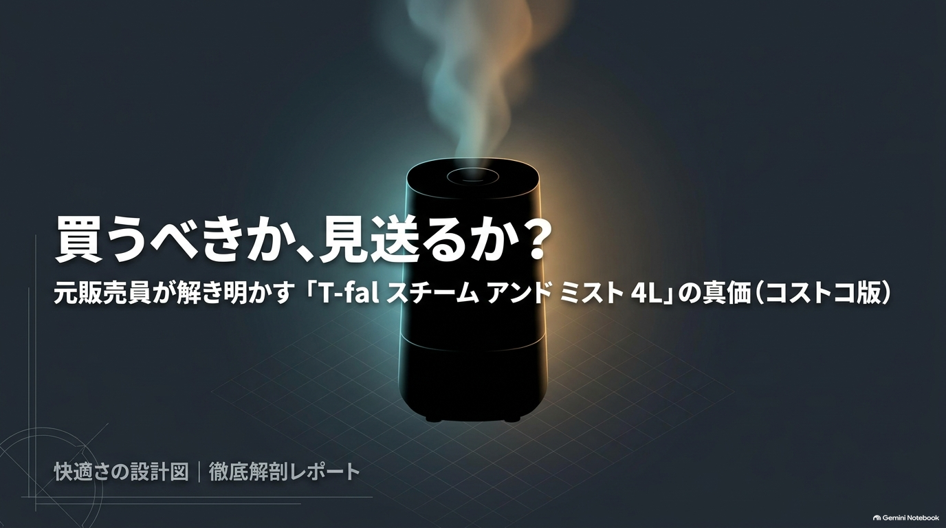 ティファールの加熱超音波式加湿器「スチーム アンド ミスト 4L」HD3040J0の本体と、吹き出すミスト